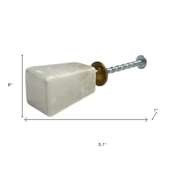 Set of Six White Stone Square Cylindrical Drawer Pull Knobs