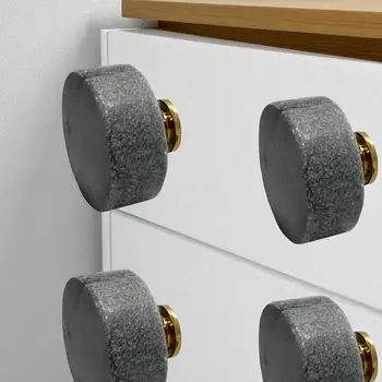 Set of Six Gray Stone Disc Shape Drawer Pull Knobs