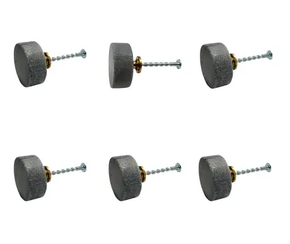 Set of Six Gray Stone Disc Shape Drawer Pull Knobs