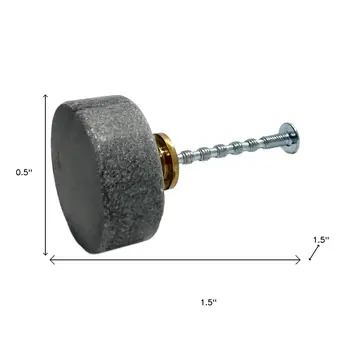 Set of Six Gray Stone Disc Shape Drawer Pull Knobs