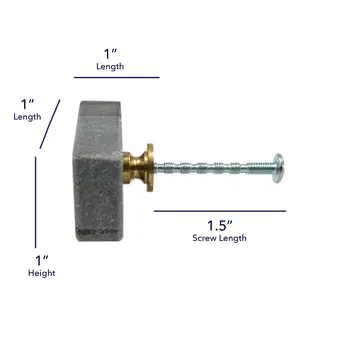 Set of Six Gray Stone Rectangular Drawer Pull Knobs