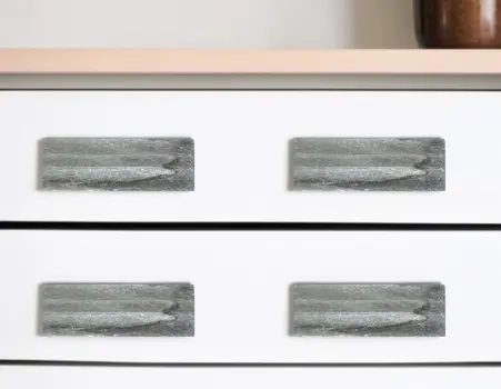 Set of Six Gray Stone Rectangular Drawer Pull Knobs