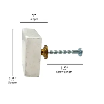 Set of Six White Stone Square Drawer Pull Knobs