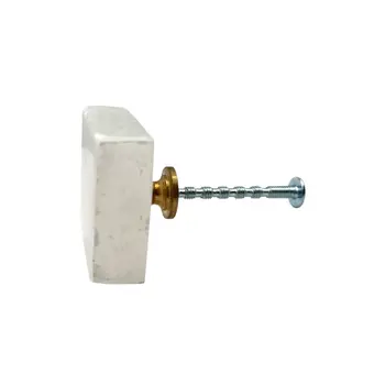 Set of Six White Stone Square Drawer Pull Knobs