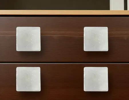 Set of Six White Stone Square Drawer Pull Knobs