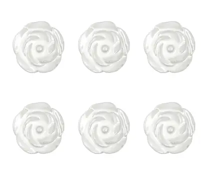 Set of Six White Ceramic Flower Shape Drawer Pull Knobs