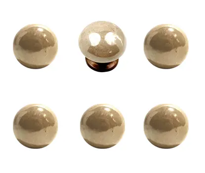 Set of Six Tan Ceramic Mushroom Shape Drawer Pull Knobs