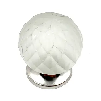 Set of Six White Frosted Glass Faceted Globe Drawer Pull Knobs