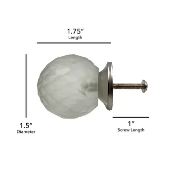 Set of Six White Frosted Glass Faceted Globe Drawer Pull Knobs