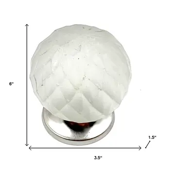 Set of Six White Frosted Glass Faceted Globe Drawer Pull Knobs