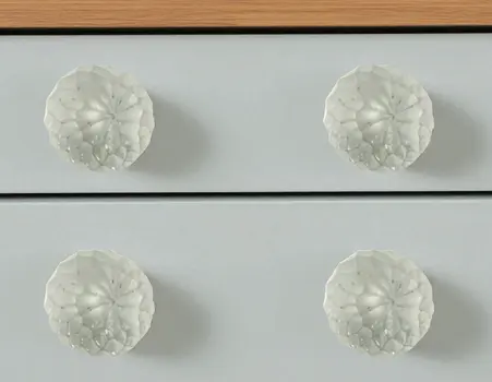 Set of Six White Frosted Glass Faceted Globe Drawer Pull Knobs