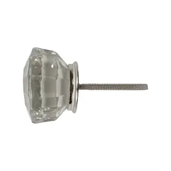 Set of Six Clear Faceted Glass Drawer Pull Knobs