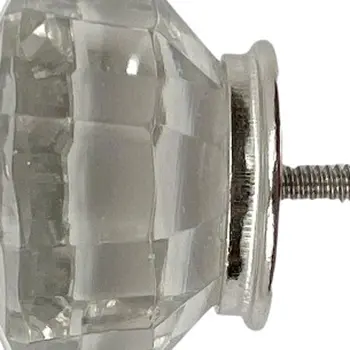 Set of Six Clear Faceted Glass Drawer Pull Knobs