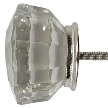 Set of Six Clear Faceted Glass Drawer Pull Knobs