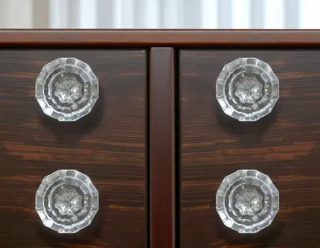 Set of Six Clear Faceted Glass Drawer Pull Knobs