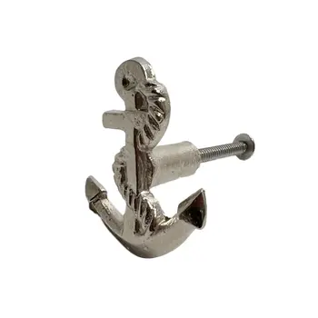 Set of Six Silver Nautical Anchor Metal Drawer Pull Knobs