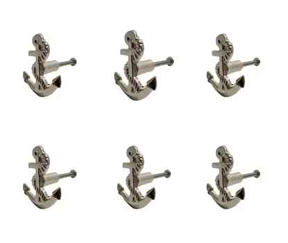 Set of Six Silver Nautical Anchor Metal Drawer Pull Knobs