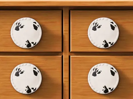 Set of Six Distressed White Ceramic Drawer Pull Knobs