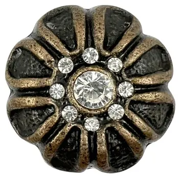 Set of Six Black And Gold Iron And Faux Crystal Scalloped Shape Drawer Pull Knobs