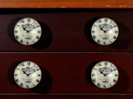 Set of Six Black And White Distressed Clock Face Ceramic Drawer Pull Knobs