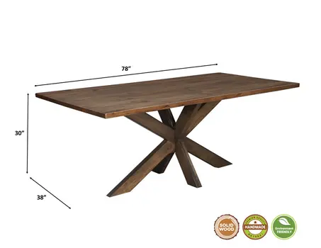 78" Brown Solid Wood Cross Leg Base Dining Table