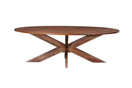 92" Brown Solid Wood Cross Leg Base Oval Dining Table