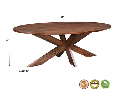 92" Brown Solid Wood Cross Leg Base Oval Dining Table