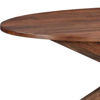 92" Brown Solid Wood Cross Leg Base Oval Dining Table