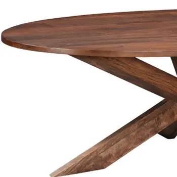 92" Brown Solid Wood Cross Leg Base Oval Dining Table