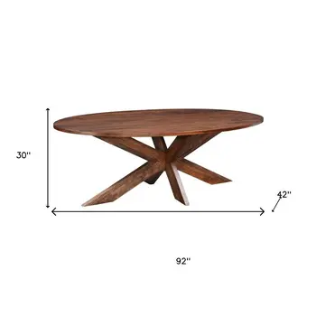 92" Brown Solid Wood Cross Leg Base Oval Dining Table