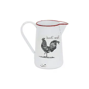 8" White Metal Chicken Hand Painted Decorative Canister