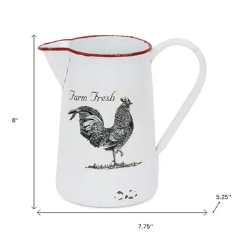 8" White Metal Chicken Hand Painted Decorative Canister