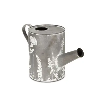 8" Gray Metal Flowers Hand Painted Decorative Canister