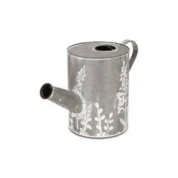 8" Gray Metal Flowers Hand Painted Decorative Canister