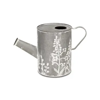 8" Gray Metal Flowers Hand Painted Decorative Canister