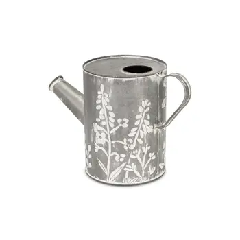 8" Gray Metal Flowers Hand Painted Decorative Canister