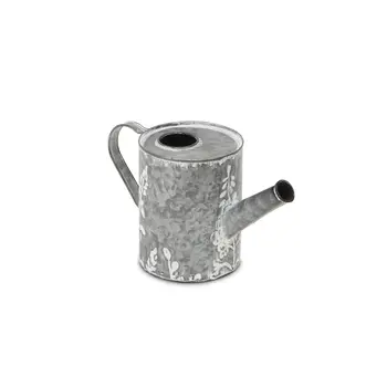 6" Gray Metal Flowers Hand Painted Decorative Canister