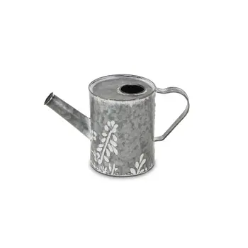 6" Gray Metal Flowers Hand Painted Decorative Canister