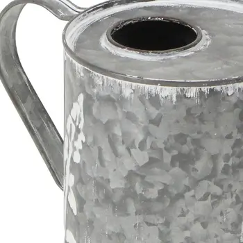 6" Gray Metal Flowers Hand Painted Decorative Canister