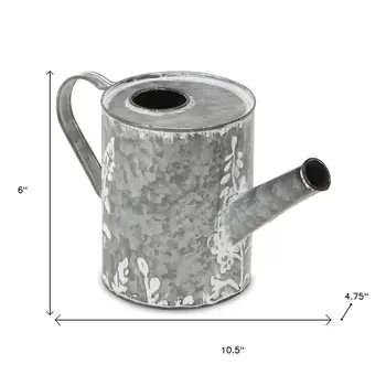 6" Gray Metal Flowers Hand Painted Decorative Canister