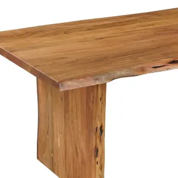 Nine Piece Brown Solid Wood Dining Set with Eight Chairs