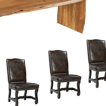Nine Piece Brown Solid Wood Dining Set with Eight Chairs
