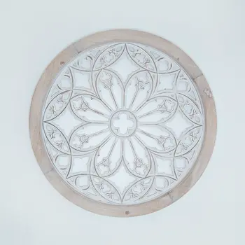 25" X 25" White Wood Circle Hanging Wall Decor