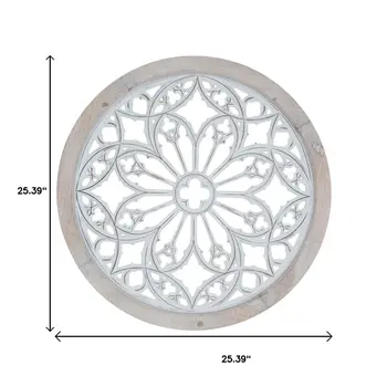 25" Natural And White Wood Medallion Round Hanging Wall Decor