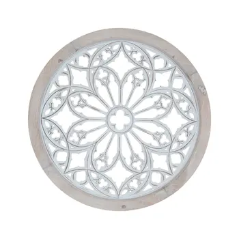 25" Natural And White Wood Medallion Round Hanging Wall Decor