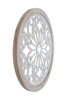 25" Natural And White Wood Medallion Round Hanging Wall Decor