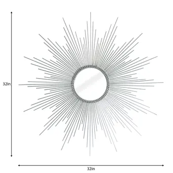 32" Silver Metal Sunburst Geometric Framed Accent Mirror