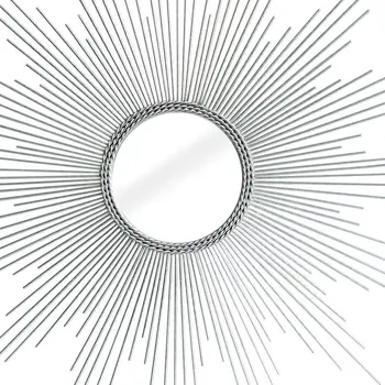 32" Silver Metal Sunburst Geometric Framed Accent Mirror
