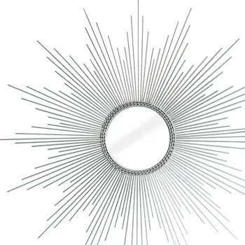 32" Silver Metal Sunburst Geometric Framed Accent Mirror