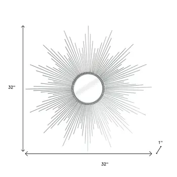 32" Silver Metal Sunburst Geometric Framed Accent Mirror